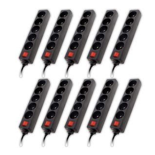 Lot De 10 Blocs Multiprise 5 Prises 16a 2p+t + Interrupteur - Noir - Zenitech