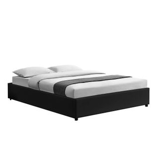 Lit Kennington - Structure De Lit Noir Avec Coffre De Rangement Intégré -140x190 Cm