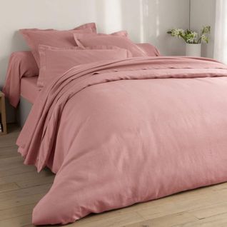 Drap-housse 180x200x28 Rose Thé En Lin