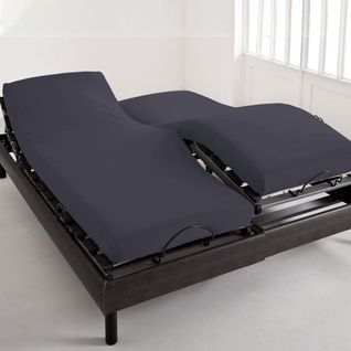 Drap-housse Tête Et Pied Reglable 160x200x28 Gris Souris En Coton