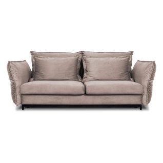 Canapé Velours Beige Droit Convertible Verduro - 3 Places