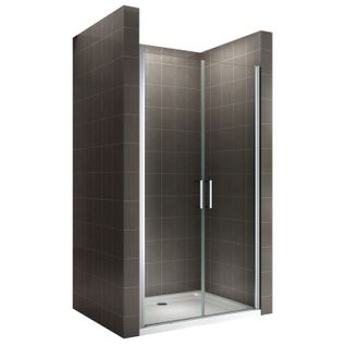 Porte De Douche H195 Largeur 80-83 Cm Verre Transparent 2 Portes Battantes, Modèle Kaya