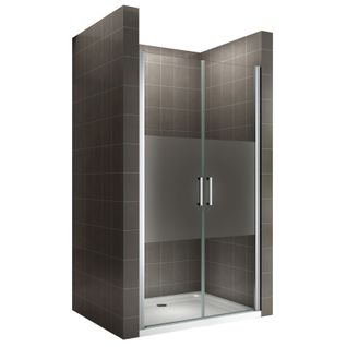 Porte De Douche H180 Largeur 74-77 Cm Verre Semi-opaque 2 Portes Battantes, Modèle Kaya