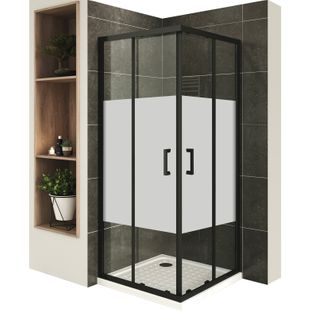 Cabine De Douche H185 80x90cm  Verre Centre-opaque Portes Coulissantes Lanablack+ (sans Receveur)