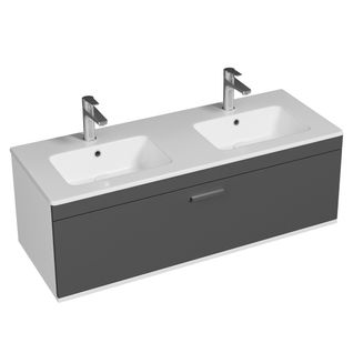 Meuble Double Vasque Encastrée 120 Cm 1 Tiroir Gris Anthracite Salle De Bain - Rubite