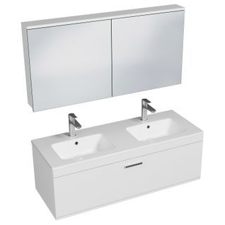 Meuble Double Vasque Encastrée 120 Cm + Miroir Armoire 1 Tiroir Blanc Salle De Bain - Rubite