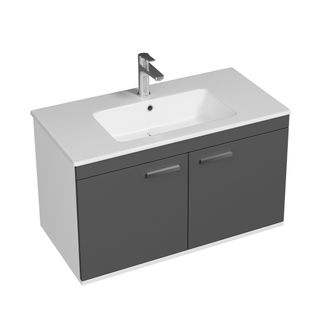 Meuble 1 Vasque Encastrée 90 Cm 2 Portes Gris Anthracite Salle De Bain - Rubite