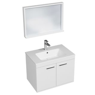 Meuble 1 Vasque Encastrée 70 Cm + Miroir Cadre 2 Portes Blanc Salle De Bain - Rubite