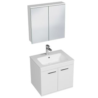 Meuble 1 Vasque Encastrée 60 Cm + Miroir Armoire 2 Portes Blanc Salle De Bain - Rubite
