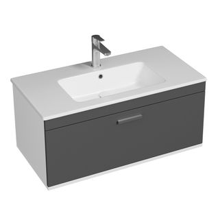 Meuble 1 Vasque Encastrée 90 Cm 1 Tiroir Gris Anthracite Salle De Bain - Rubite