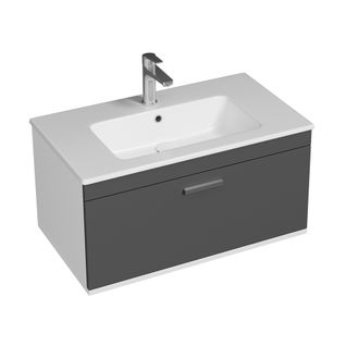 Meuble 1 Vasque Encastrée 80 Cm 1 Tiroir Gris Anthracite Salle De Bain - Rubite