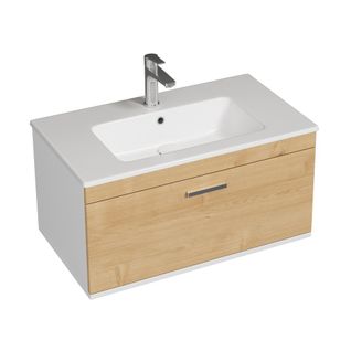 Meuble 1 Vasque Encastrée 80 Cm 1 Tiroir Chêne Clair Salle De Bain - Rubite