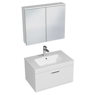 Meuble 1 Vasque Encastrée 70 Cm + Miroir Armoire 1 Tiroir Blanc Salle De Bain - Rubite