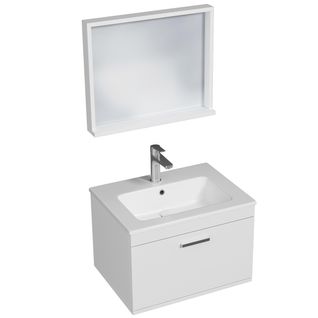 Meuble 1 Vasque Encastrée 60 Cm + Miroir Cadre 1 Tiroir Blanc Salle De Bain - Rubite