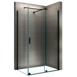 Paroi Douche D'angle Noir 100x170cm (porte 170) Coulissante Verre 8 Mm Transparent H200 Napoli-black