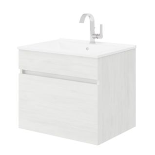 Meuble 1 Vasque 60 Cm 1 Tiroir Chêne Blanc Salle De Bain (sans Miroir Ni Colonne) - Bogota