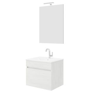 Meuble 1 Vasque 60 Cm + Miroir 1 Tiroir Chêne Blanc Salle De Bain (sans Colonne) - Bogota