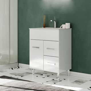 Meuble Vasque 60 Cm Encastrée Blanc Sur Pied Salle De Bain - Madrid
