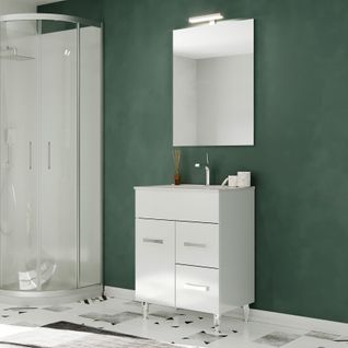 Meuble Vasque 60cm+miroir Blanc Sur Pied Salle De Bain - Madrid