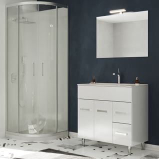 Meuble Vasque 80cm+miroir Blanc Sur Pied Salle De Bain - Madrid