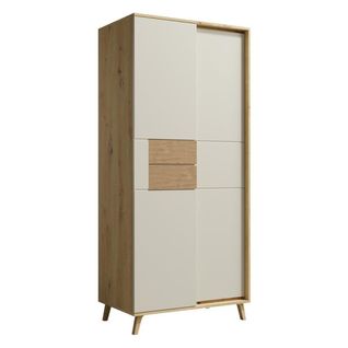 Bruno Armoire Penderie 2 Portes 87x193 Cm En Bois Clair Design Intemporel    Blanc