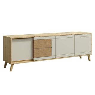 Bruno Meuble TV 2 Portes 2 Tiroirs 171x53 Cm En Bois Clair Design Intemporel    Blanc