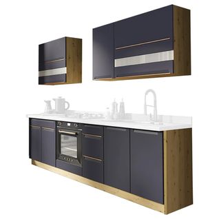 Glam Ensemble Meubles De Cuisine 7 Éléments 260 Cm Bois    Bleu Mat   Sans Plan De Travail