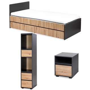 Dalia Chambre Enfant Adolescent Avec Lit, Chevet, Etagère Anthracite/chêne