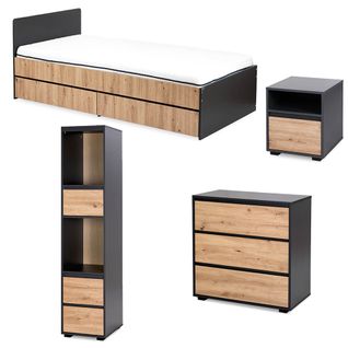 Dalia Chambre Enfant Adolescent Avec Lit, Chevet, Commode, Etagère Anthracite/chêne