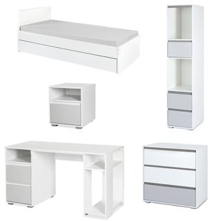 Dalia Chambre Enfant Adolescent Avec Lit, Chevet, Commode, Etagère, Bureau Blanc