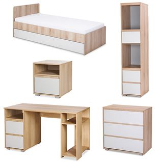 Dalia Chambre Enfant Adolescent Avec Lit, Chevet, Commode, Etagère, Bureau Hêtre