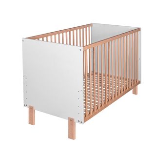 Matti Lit Bébé Évolutif à Barreaux Pieds Droits Design Moderne Blanc/bois 120x60 Cm
