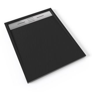 Receveur De Douche Hiemal Inox 80 X 100 Cm Résine Noir Aspect Ardoise + Bonde Inox Incluse