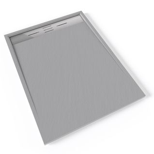 Receveur De Douche Hiemal Inox 90 X 120 Cm Résine Gris Aspect Ardoise + Bonde Inox Incluse