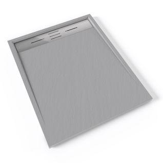 Receveur De Douche Hiemal Inox 80 X 100 Cm Résine Gris Aspect Ardoise + Bonde Inox Incluse