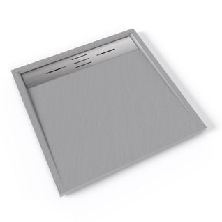 Receveur De Douche Hiemal Inox 80 X 80 Cm Résine Gris Aspect Ardoise + Bonde Inox Incluse
