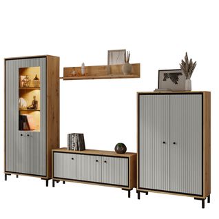Parii Ensemble De Meubles De Salon Vitrine Armoire Meuble TV Étagère Contemporain Gris Congo