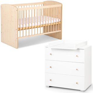 Karolina Ii Ensemble Lit Bébé 120x60 Et Commode à Langer 3 Tiroirs    Pin