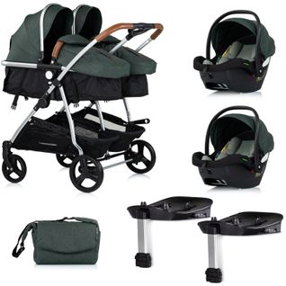 Duo Smart Poussette Jumeaux Ou Enfants Rapprochés Largeur 79 Cm + 2 Cosy Isize Vert Avec Base Isofix