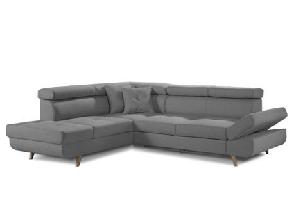 Canapé Angle Gauche Convertible 5 Places Linea En Tissu Gris Clair