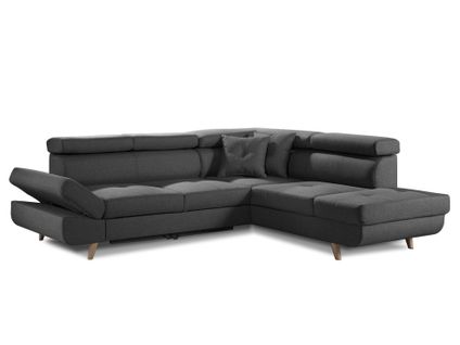 Canapé Angle Droit Convertible 5 Places Linea En Tissu Gris Foncé