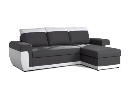 Canapé D'angle Réversible Convertible Milan 4 Pl Avec Coffre De Rangement Simili Tissu - Blanc/Gris