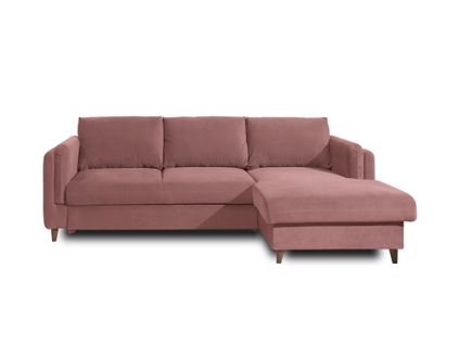 Canapé Angle Droit Convertible 4 Places Brooke En Velours Rose