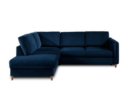 Canapé Angle Gauche Convertible 5 Places Brooke En Velours Bleu Nuit