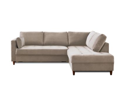 Canapé Angle Droit Convertible 5 Places Anna En Velours Beige