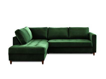 Canapé Angle Gauche Convertible 5 Places Anna En Velours Vert