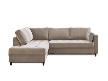 Canapé Angle Gauche Convertible 5 Places Anna En Velours Beige