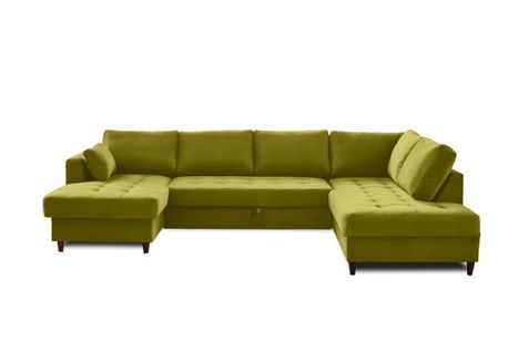 Canapé Panoramique 7 Places Anna En Velours Vert Olive