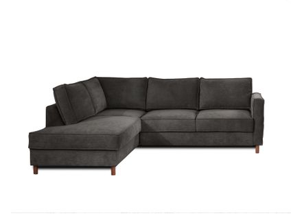 Canapé Angle Gauche Convertible 5 Places Jake En Velours Côtelé Gris Foncé