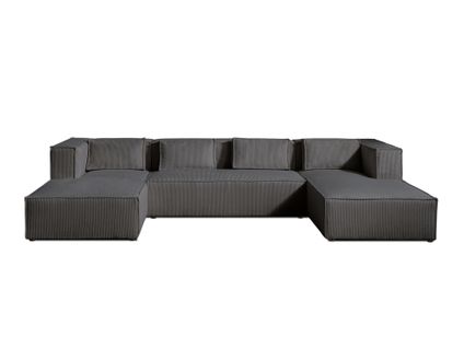 Canapé Panoramique 7 Places Stella En Velours Côtelé Gris Foncé